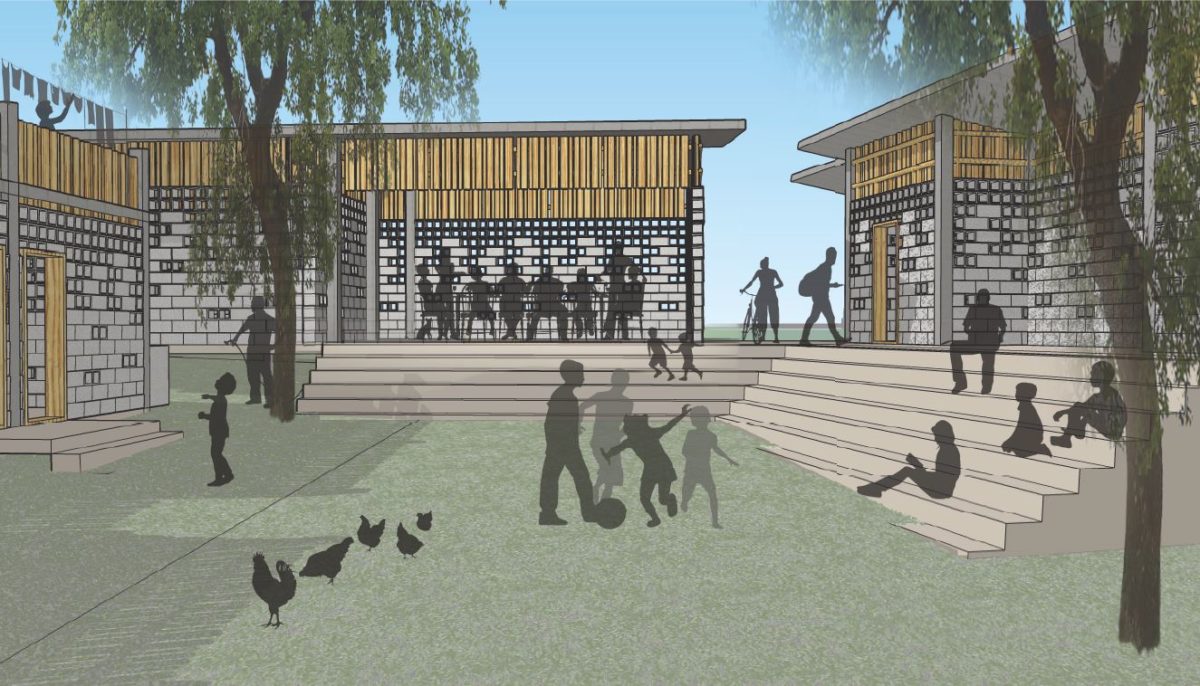 Courtyard rendering AWB Positive Action for Haiti presentation at CTA Design Builders