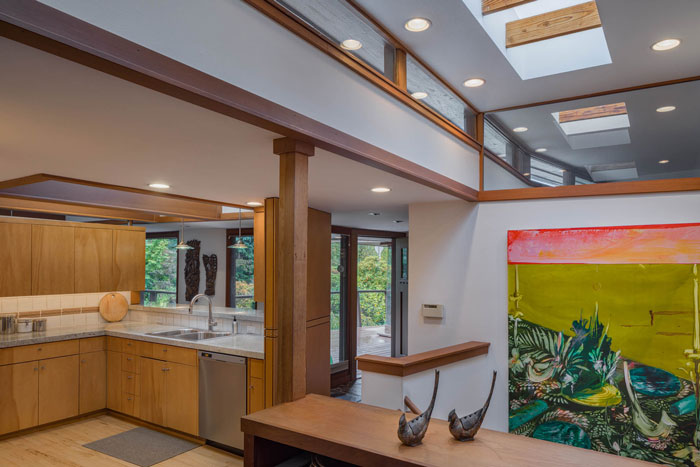 Frank Lloyd Wright inspired home Seattle - open to kitchen